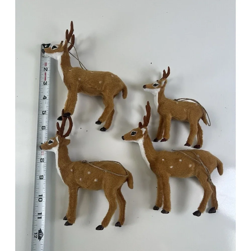 Set Of 4 Target Wondershop Faux Fur Reindeer Christmas Ornament Aprox 5” Holiday